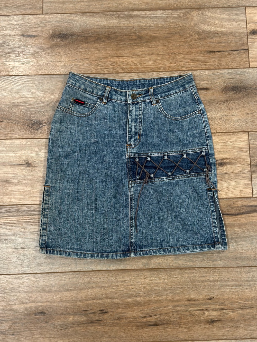 FUBU Vintage 90s Y2k Lace-up Denim Midi Skirt | Size 26